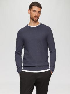 Pulover barbati cu decolteu la baza gatului, Regular fit, Bleumarin inchis
