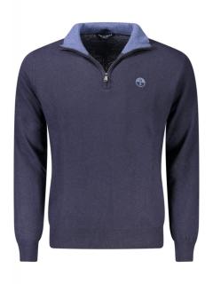 Pulover cu fermoar barbati, cu mini logo brodat, Regular fit, bleumarin