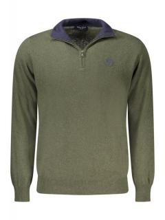 Pulover cu fermoar barbati, cu mini logo brodat, Regular fit, verde