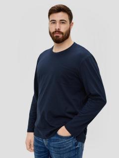 Tricou barbati big size cu maneca lunga, decolteu la baza gatului si buzunar pe piept, Bleumarin