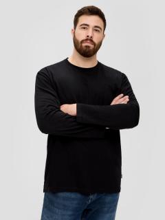 Tricou barbati big size cu maneca lunga, decolteu la baza gatului si buzunar pe piept, Negru