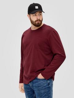 Tricou barbati big size cu maneca lunga, decolteu la baza gatului si buzunar pe piept, Visiniu