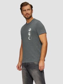 Tricou barbati cu decolteu la baza gatului si imprimeu cu fazele luni, Gri inchis