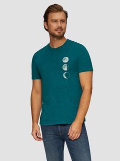 Tricou barbati cu decolteu la baza gatului si imprimeu cu fazele luni, Turcoaz