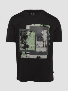 Tricou barbati cu imprimeu abstract in partea din fata, Negru