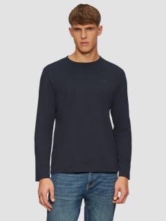 Tricou cu maneca lunga barbati, decolteu la baza gatului, logo, Bleumarin