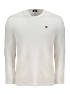 Tricou cu maneca lunga barbati fara fermoar cu decolteu la baza gatului, cu logo, Alb