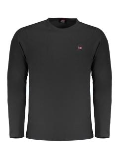 Tricou cu maneca lunga barbati fara fermoar cu decolteu la baza gatului, cu logo, Negru