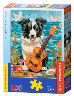 Puzzle 100 piese Collie, Guitar and the Sea 111268 Castorland