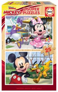 Puzzle 2 x 25 piese de lemn Mickey  Friends Educa 18876