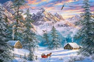 Puzzle 24 piese carte postala Mountain Christmas 900480 Castorland