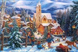 Puzzle 24 piese carte postala Sledding to Town 900435 Castorland