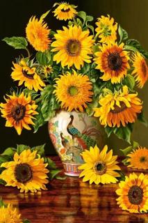Puzzle 24 piese carte postala Sunflowers in a Peacock Vase 900572 Castorland