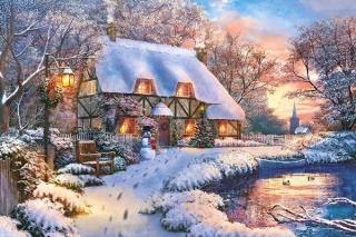 Puzzle 24 piese carte postala Winter Cottage 900473 Castorland