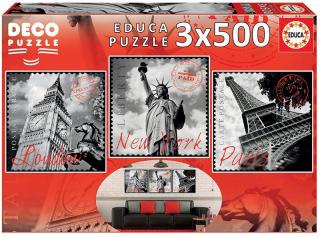 Puzzle 3x500 piese Deco Big Cities 17096