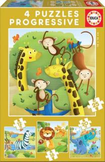 Puzzle 4x 12-25 piese Progressive Wild Animals 17147