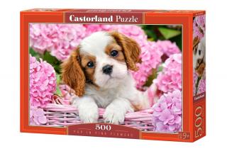Puzzle 500 piese Pup in Pink Flowers 52233