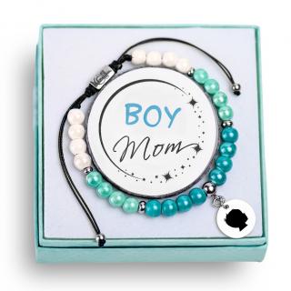 Bratara pentru Mama de Baietel - Boy Mom - Personalizata cu Nume, din Margele de Portelan Turcoaz