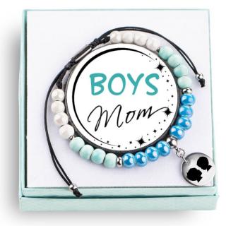 Bratara pentru Mama de doi Baieti - Boys Mom - Personalizata cu Nume, din Margele de Portelan