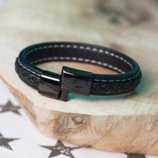 Bratara Piele Barbati, Slide Force - Crom Negru PREMIUM
