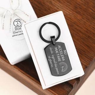Breloc Auto Personalizat, Nu Accelera, Crom Negru
