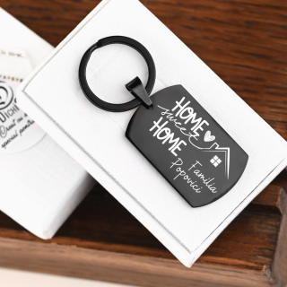 Breloc Personalizat cu Nume de Familie - Home Sweet Home - Negru