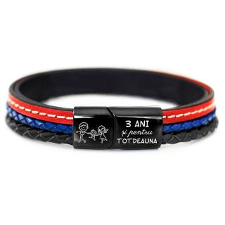 Cadou Aniversare casatorie - Bratara din Piele Personalizata - Slide Force Negru