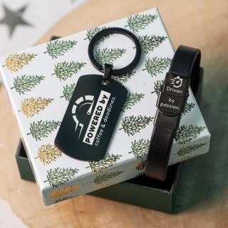 Set Cadou Secret Santa pentru Barbati ,   Bratara si Breloc Personalizat - Elegant