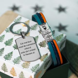 Set Cadou Secret Santa pentru Barbati ,   Bratara si Breloc Personalizat - Motivational