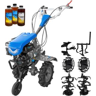 Motocultor DKD 950 G motor 7 CP benzina 2+1 viteze latime lucru 95 cm freze roti cauciuc 4.00x8  capota cu far LED roti metal cultivator plug reversibil 3l ulei