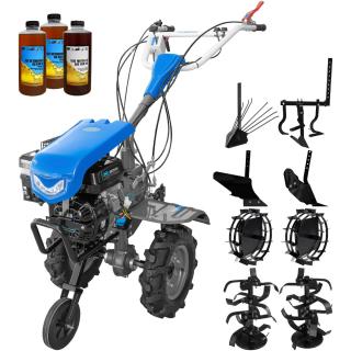 Motocultor DKD 950 G motor 7 CP benzina 2+1 viteze latime lucru 95 cm freze roti cauciuc 4.00x8  capota cu far LED roti metal plug arat rarita reglabila plug cartofi cultivator 3l ulei
