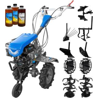 Motocultor DKD 950 G motor 7 CP benzina 2+1 viteze latime lucru 95 cm freze roti cauciuc 4.00x8  capota cu far LED roti metal plug arat rarita reglabila plug cartofi cultivator plug reversibil 3l ulei