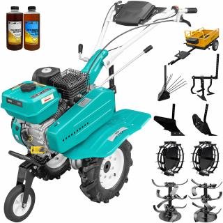 Motosapa DKD 500 motor 7 CP benzina 2+1 viteze freze 56-84 cm freze roti cauciuc 4.00x8" roata frontala roti metal plug arat rarita reglabila plug cartofi cultivator remorca 2l ulei