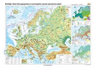 Europa: Harta fizico-geografica si a principalelor resurse naturale de subsol