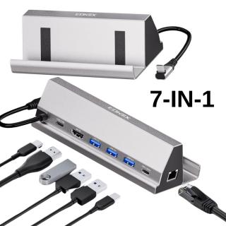 Docking Station EOKEX pentru Steam Deck, 7in1 Plug and Play, 4K 60Hz HDMI 2.0, Gigabit Ethernet Port, 100W Power Delivery, 1x USB-C PD, 1x 4K HD, 1x USB 2.0, 2x USB 3.0, 1x USB Type C 3.0, Aluminiu