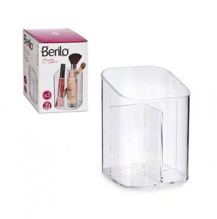 Organizator pentru depozitare produse cosmetice si manichiura, 3 compartimente, plastic, transparent, 8.3x8.3x11.3 cm