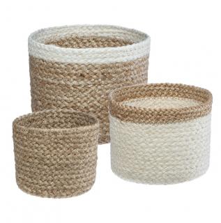 Set 3 cosuri depozitare si organizare, impletite din iuta vegetala, diferite dimensiuni, Alb Bej