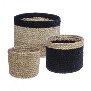 Set 3 cosuri depozitare si organizare, impletite din iuta vegetala, diferite dimensiuni, Negru Bej