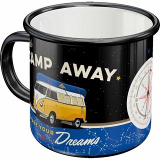 Cana metalica emailata VW Bulli Let s Camp Away Night - Hai la camping - Noaptea