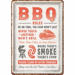Carte postala metalica BBQ Rules - Reguli pentru Gratar