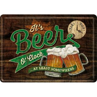 Carte postala metalica Beer O  Clock - Timpul pentru o bere