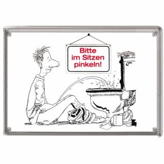 Carte postala metalica Bitte im Sitzen pinkeln - Faceti nevoile din sezut