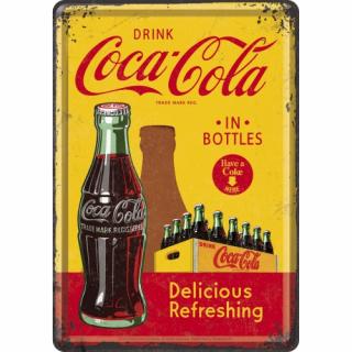 Carte postala metalica Coca-Cola - In Bottles Yellow - Imbuteliate la sticla - Galben