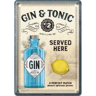 Carte postala metalica Gin  Tonic Served Here - Gin  Tonic Servit Aici
