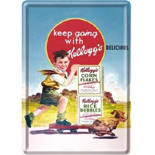 Carte postala metalica Keep going with Kellogg s - Tine-o tot asa cu Kellogg s