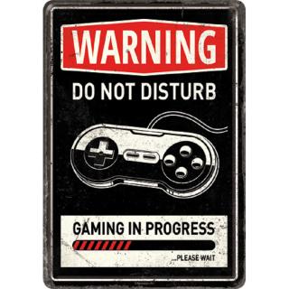 Carte postala metalica Warning: Gaming in progress - Avertisment: Joaca in curs