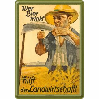 Carte postala metalica Wer Bier trinkt hilft der Landwirtschaft Consumul de bere ajuta agricultura