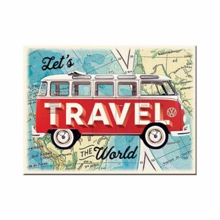 Magnet 6x8 cm VW Bulli Let s Travel The World - Sa calatorim in toata lumea