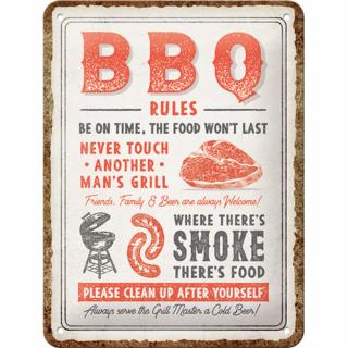 Placa decor metalica 15x20 BBQ Rules - Reguli pentru Gratar