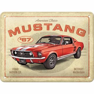 Placa decor metalica 15x20 Ford Mustang GT 1967 Rosu